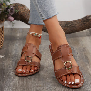 Women's Leisure Metal Buckle Open Toe Roman Slippers