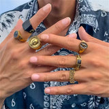 Men's Handmade Skull Letter Hip Hop Vintage Ring Sets