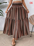 Women's Flowy Bohemian Floral Print Chiffon Long Skirt