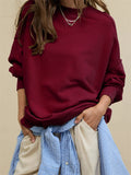 Sports Style Loose Solid Color Pullover Sweatshirt for Women