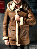 Men's Faux Fur Hooded Windproof Warm Suede Coats