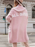 All Sins Letter Contrast Color Hooded Knitted Sweater for Lady