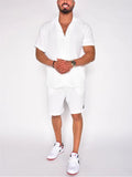 Men's Hawaiian Simple Lapel Shirt Casual Shorts Beach Sets