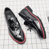 Men's Fashion Black Patent Leather Thick-Soled Dress Shoes