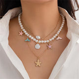 Cute Dreamy Starfish Conch Fishtail Pendant Necklaces for Women