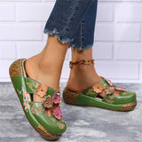 Handmade Flowers Butterfly Print Wedge Heel Beach Sandals for Women