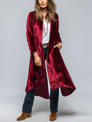 Women's Vintage Comfy Velvet Split Long Coat