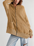 Women's Casual Oversized Patch Pocket Zipper Hoodies