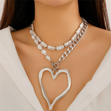 Female 2pcs/Set Imitation Pearl Exaggerated Love Heart Nekclace