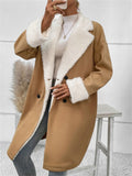 Autumn Khaki Plush Lapel Woolen Coat for Women