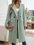 Ladies Autumn Elegant Lapel Flap Pocket Woollen Coat