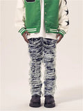 Men's Hip-Hop Retro Raw Edge Stacked Jeans