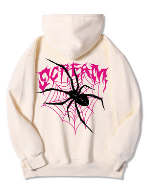 Female Screaming Spider Web Printed Oversized Hoodies