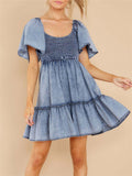 Women's Short Sleeve Smocked Denim Dress