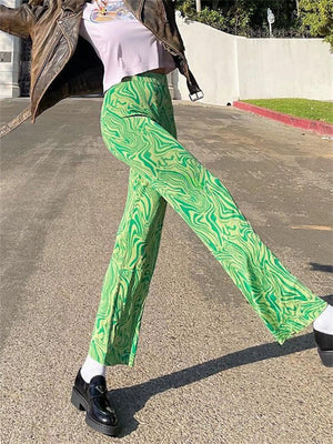 Stretchy Skinny Print Micro-Flared Trousers for Women