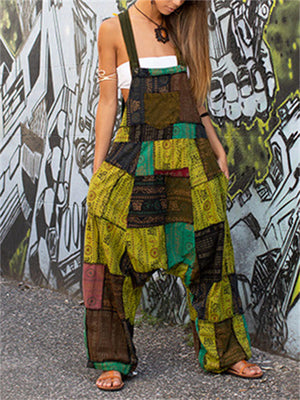 Ethnic Style Color Block Print Oversized Jumpsuit for Women