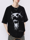 Super Cool Doberman Graphic Print Hip Hop Washed Shirts