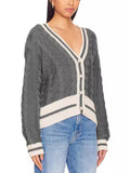 Knitted V Neck Contrast Color Button Leisure Sweater for Women