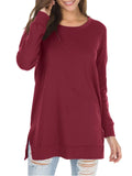 Slim Fit Round Neck Long Sleeve Side Split Shirt for Women