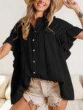 Leisure Button Up Ruffle Short Sleeve Shirt for Women