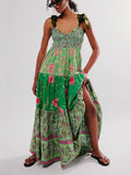 French Retro Floral Print Strappy Midi Dress for Lady