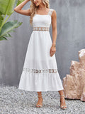 Women's Hollow Lace Patchwork Square Neck Elegant Dress