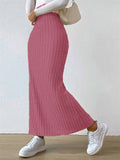 Casual Side Slit Stretchy Knitted Skirt for Women