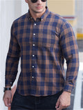 Retro Contrast Color Plaid Lapel Button Up Shirt for Men