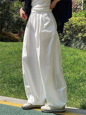 Female Slimming Fashionable Elastic Waist Solid Color Pants