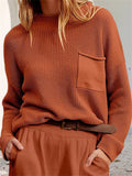 Fashionable Casual Round Neck Pure Color Sweater for Lady