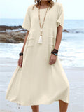 Holiday Solid Color Round Neck Loose Dress for Women