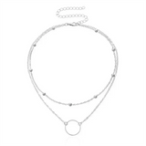 Double Layer Beaded Ring Round Circle Pendant Necklaces