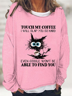 Women's Cute Big Eyes Black Cat Printed Long Sleeve Tops