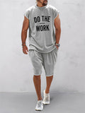 Male "Do The Work" Letter Print Shirt Shorts Sports Suit