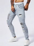 Men's Patchwork Ripped Slim Fit Skinny Jeans