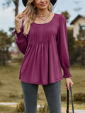 Scoop Neck Pleated Lantern Sleeve Slim Fit Shirt for Women