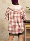 Women's Multicolored Plaid Hooded Coat with Pockets