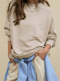 Sports Style Loose Solid Color Pullover Sweatshirt for Women