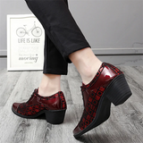 Male Square Check Pattern Mid Cuban Heel Dress Shoes