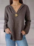 Women's Autumn V Neck One Button Decoration Hooded Shirts