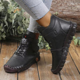 Women's Soft Rubber Sole Sewing Thread Plush Lined Ankle Boots