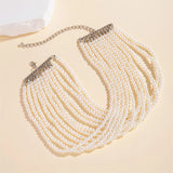 Ladies Elegant Imitation White Pearl Multilayer Beaded Necklace