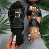 Women's Leisure Metal Buckle Open Toe Roman Slippers