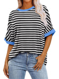 Pullover Round Neck Striped Colorblocked Women's T-shirt