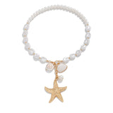 Women's Gold Starfish White Conch Pendant Irregular Pearl Beach Necklace