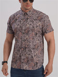 Feather & Paisley & Floral Print Holiday Short Sleeve Shirt for Men