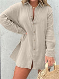 Female Long Sleeve Shirt High-Rise Shorts Wrinkled Set