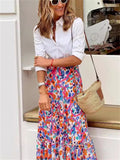 Fashionable Colorful Flower Ruffled Skirt for Lady