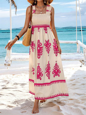 Bohemian Print Flowy Sleeveless Bustier Dress for Lady