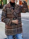 Female Vintage Plaid Autumn Loose Lapel Woolen Coat